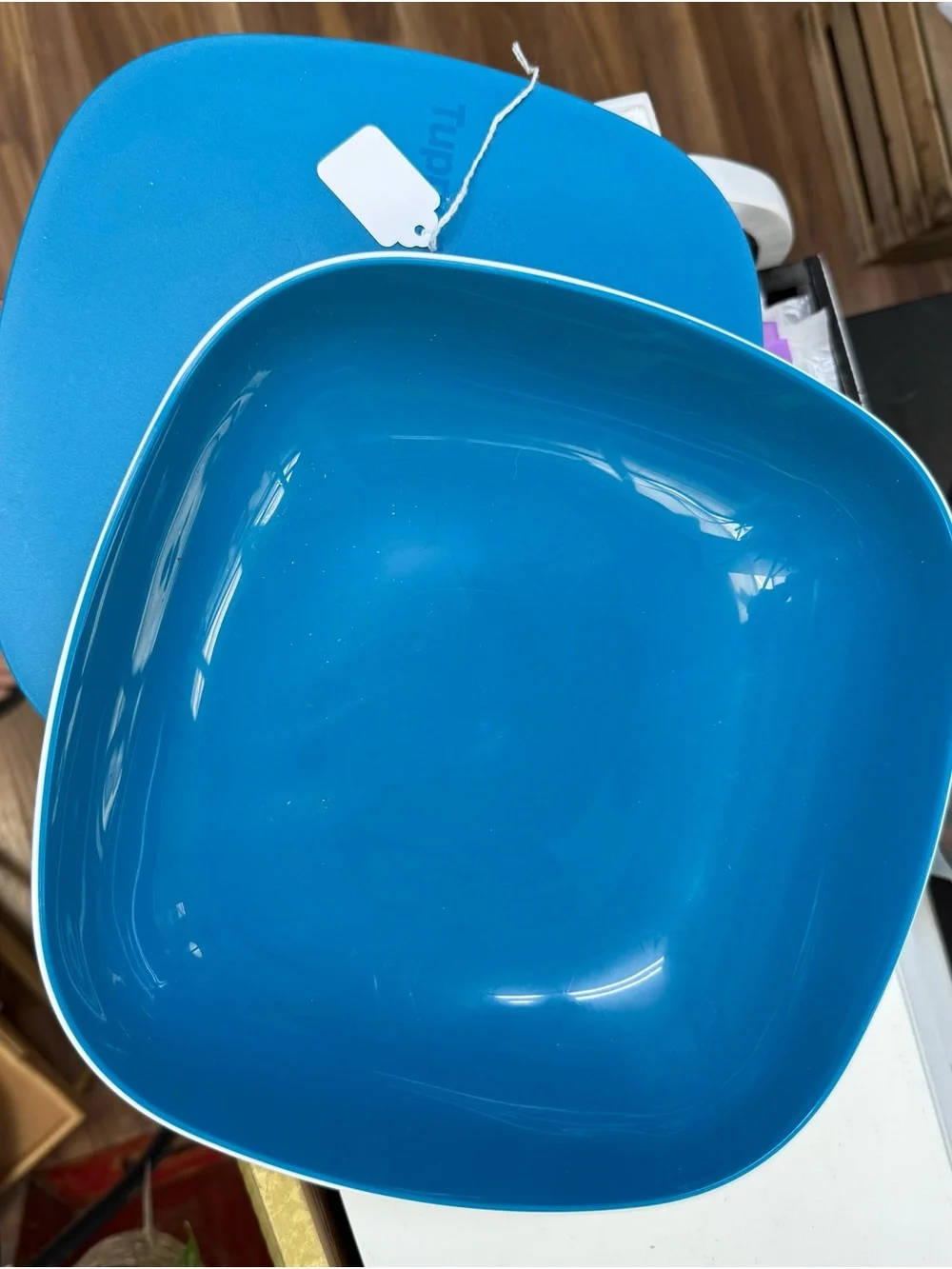 Tupperware Bright Blue Square Bowl with Lid